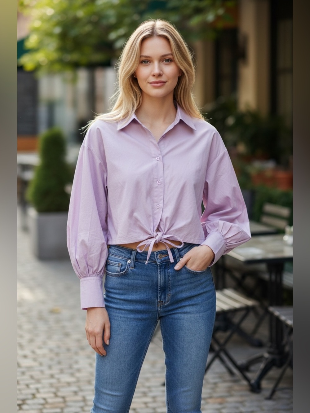 Sans Souci Button-Front Cropped Shirt